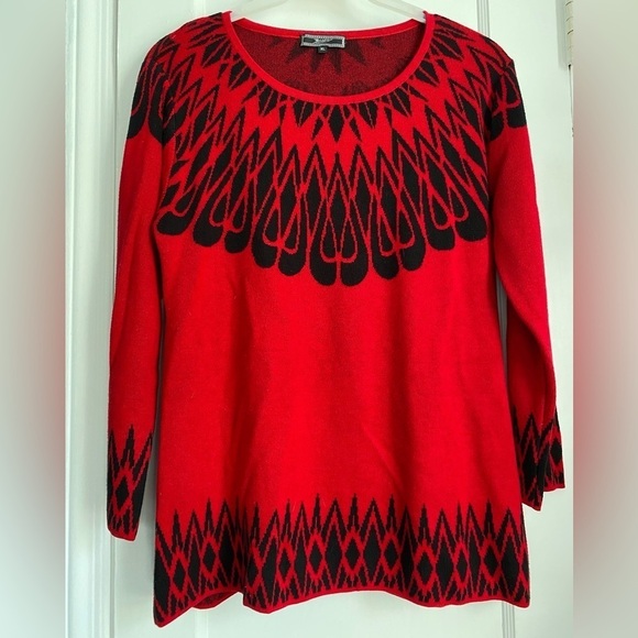 Red & Black Fair Isle Pattern Pullover Crewneck Long Sleeves Sweater, Sz: XL - Picture 2 of 9